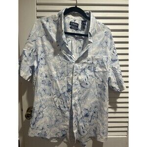CHAPS Go Untucked XL Short Sleeve Shirt Button Up Tropical Blue White  Cotton